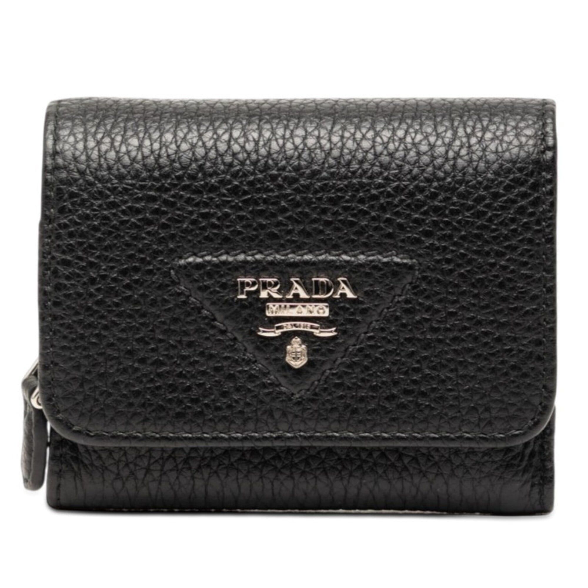 Prada Prada Tri-fold Wallet Mini Black Vitello Daino Leather Women's PRADA Size ONE SIZE - 1 Thumbnail
