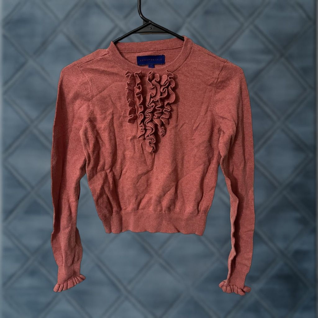 Vintage AeroPostale Womens Sweater Crew Neck Pink M Ruffle Size M / US 6-8 / IT 42-44 - 1 Thumbnail
