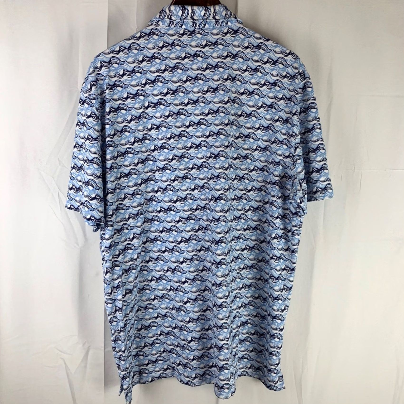 Vintage IBKUL Polo Shirt Mens XL Blue Wave Print UPF 50+ Performance Short Sleeve Size US XL / EU 56 / 4 - 6 Thumbnail