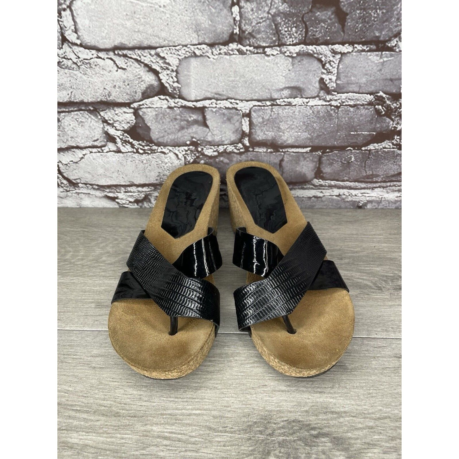 Donald Pliner Donald J. Pliner Gallo Black Patent Leather Toe Cork Wedge S Size US 8.5 / IT 38.5 - 21 Thumbnail