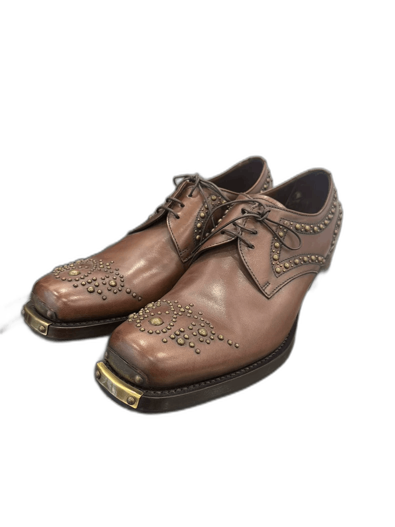 Prada Miumiu Brown Vintage Leather Shoes with Studs -2505 Size US 7 / EU 40 - 1 Thumbnail