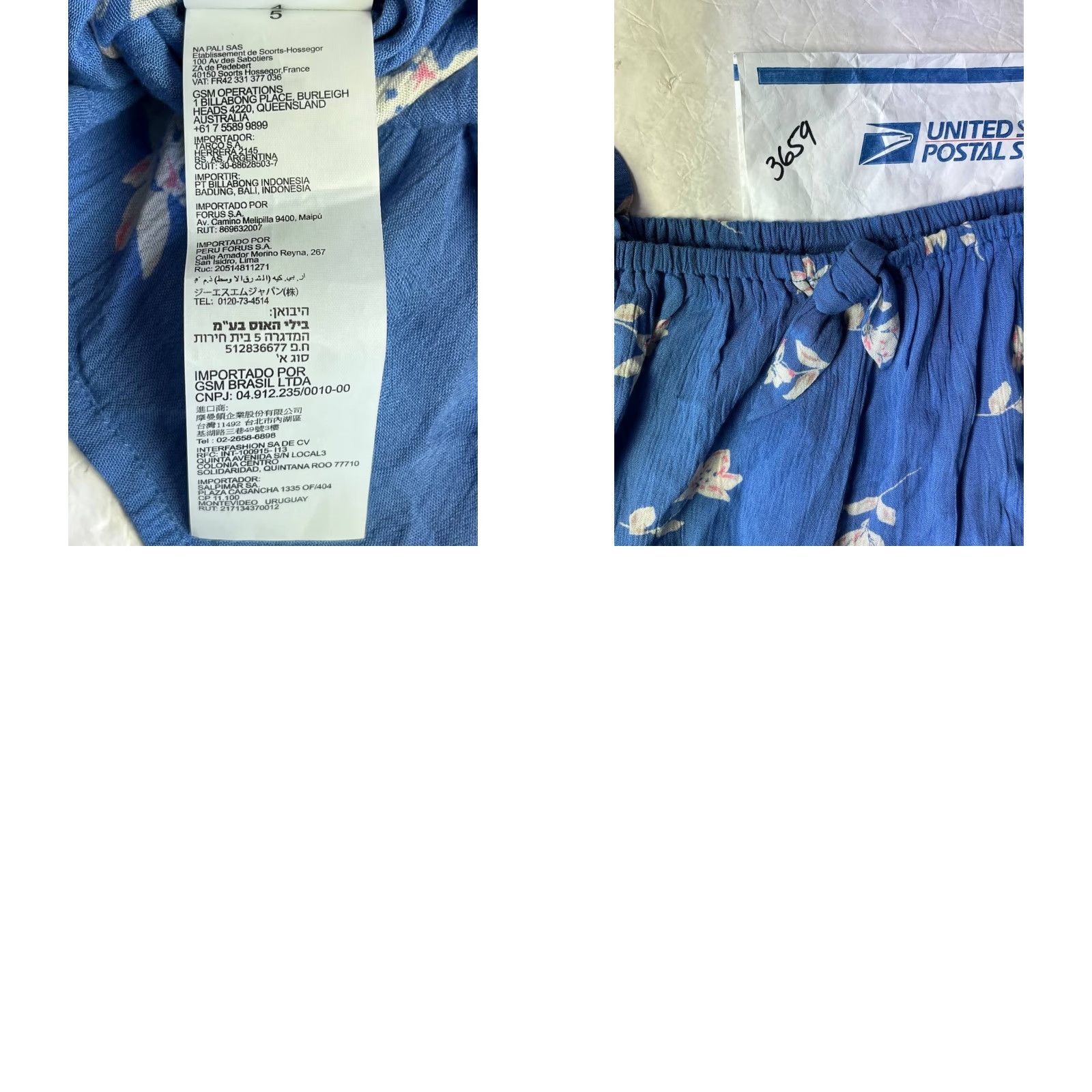 Billabong Billabong Womens Blouse Shirt Short Sleeve Boat Neck Puff Ruffle Floral Blue L Regular Womens Size L / US 10 / IT 46 - 8 Thumbnail