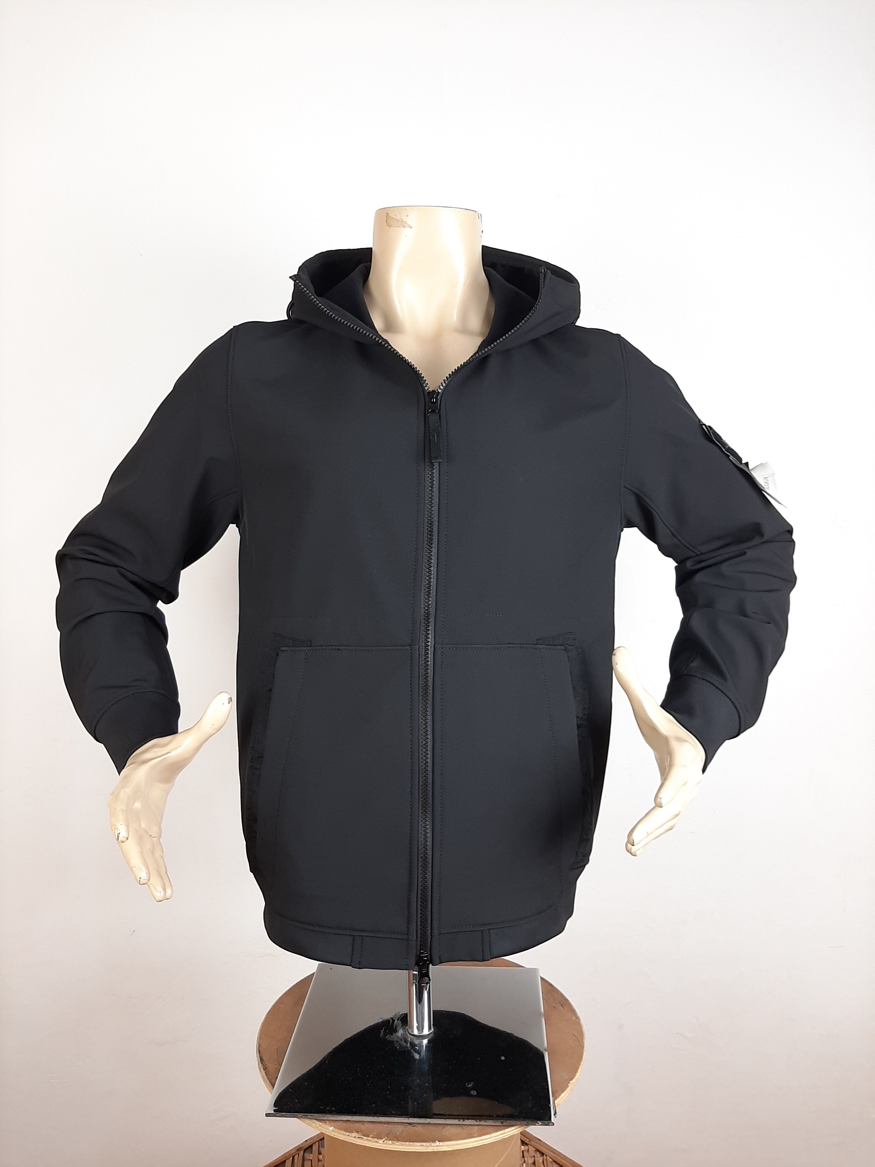 image of Stone Island Soft Shell-R E.dye Technology Hooded Jacket M in Black, Men's (Size Medium)