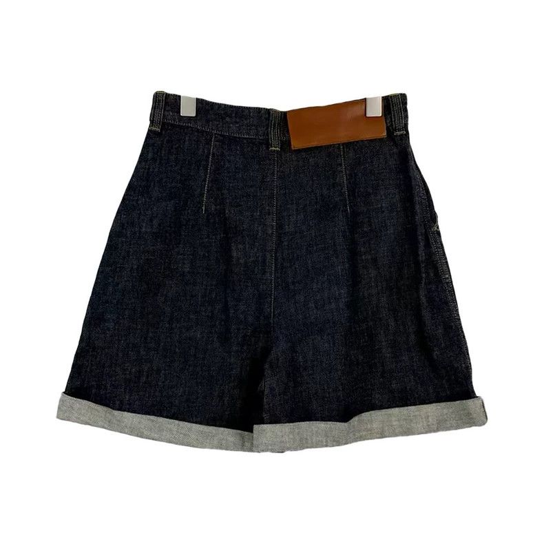 Loewe loewe Washed dark blue leather label turned-up denim shorts Size US 36 / EU 52 - 2 Thumbnail