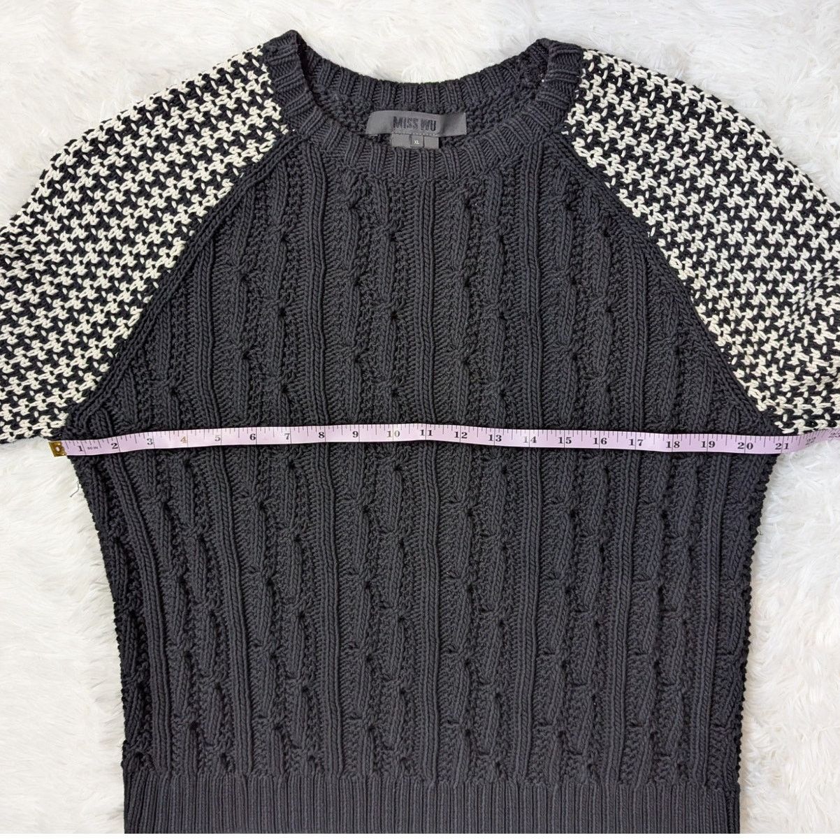Other Miss Wu Mixed Knit Sweater Black & Ivory Cable Knit Size XL / US 12-14 / IT 48-50 - 6 Thumbnail