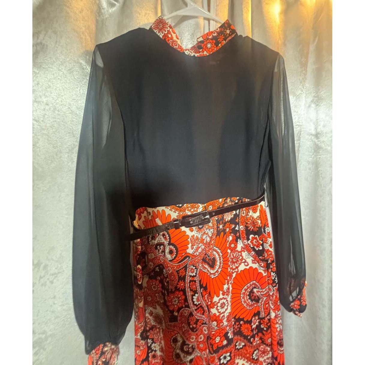 Vintage True Vintage Mod MCM Psych Floral Long Maxi Black Orange Dre Size XL / US 12-14 / IT 48-50 - 3 Thumbnail