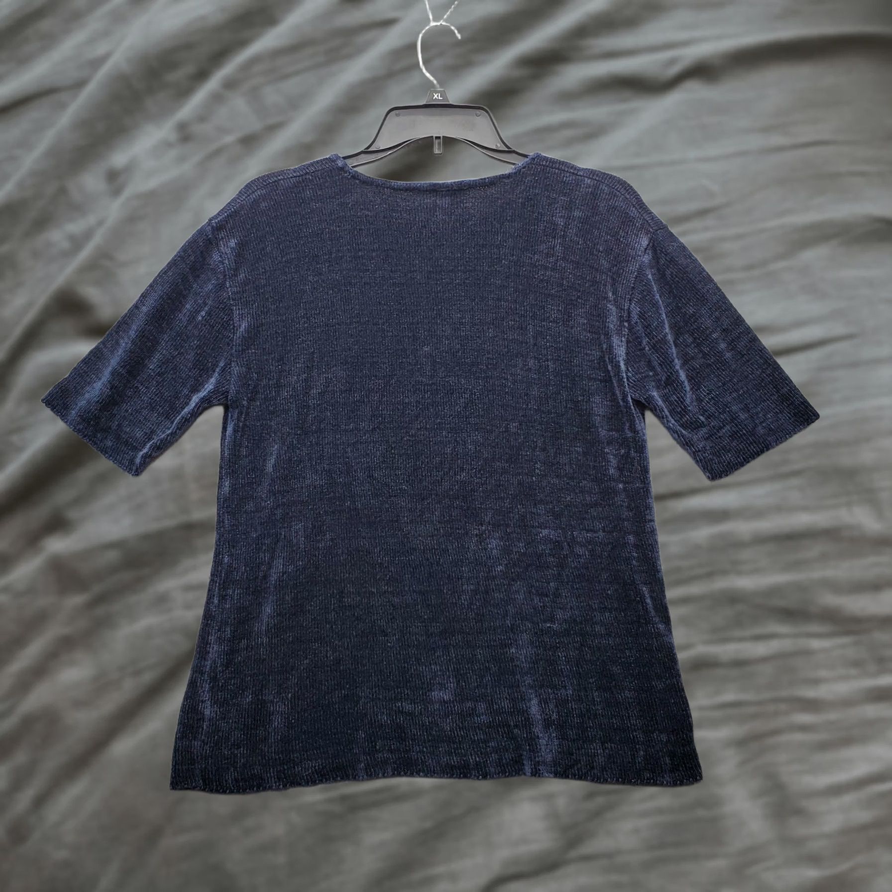 Velour Gittel T Shirt Womens Size L Navy Velour Rayon Short Sleeve V Neck Pullover Size L / US 10 / IT 46 - 1 Thumbnail