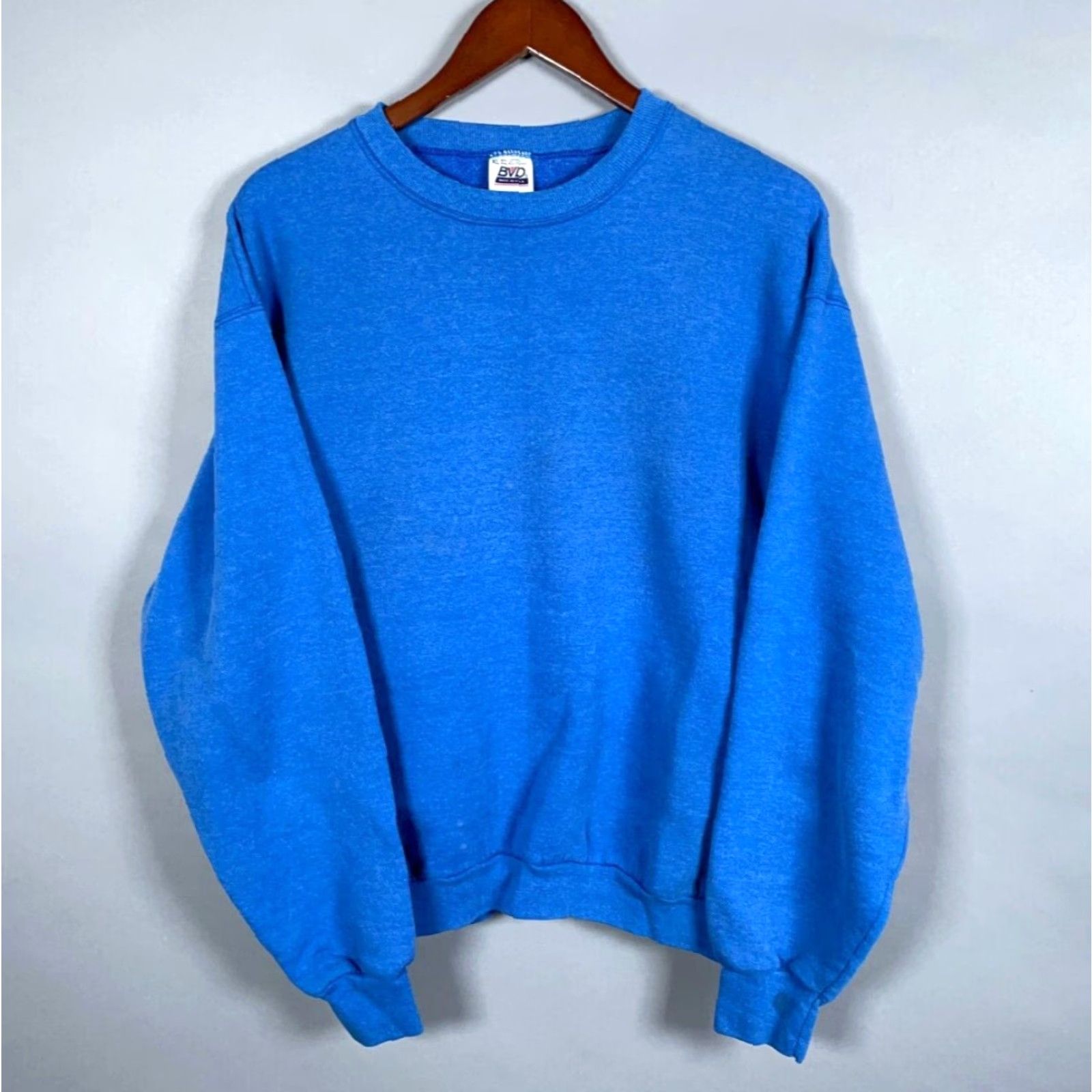 Vintage VTG BVD Blank Crewneck Sweatshirt Adult Large (XL Tag) Blue 50/50 Blend Solid Size US L / EU 52-54 / 3 - 2 Thumbnail