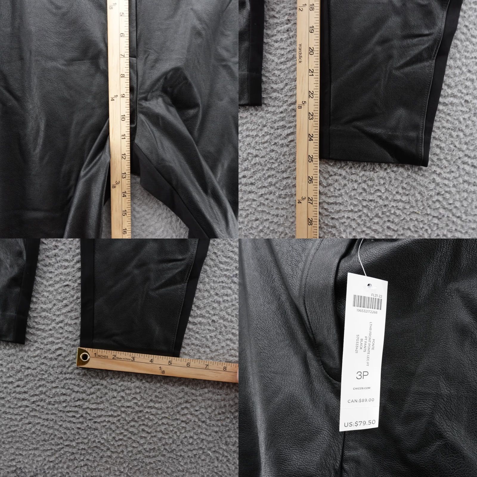 Vintage VINTAGE? No. NWT Chicos Leather Front Ponte Knit Slim Pants Size 3 US 16 Petite Black Womens Size 38" / US 16 / IT 52 - 8 Thumbnail