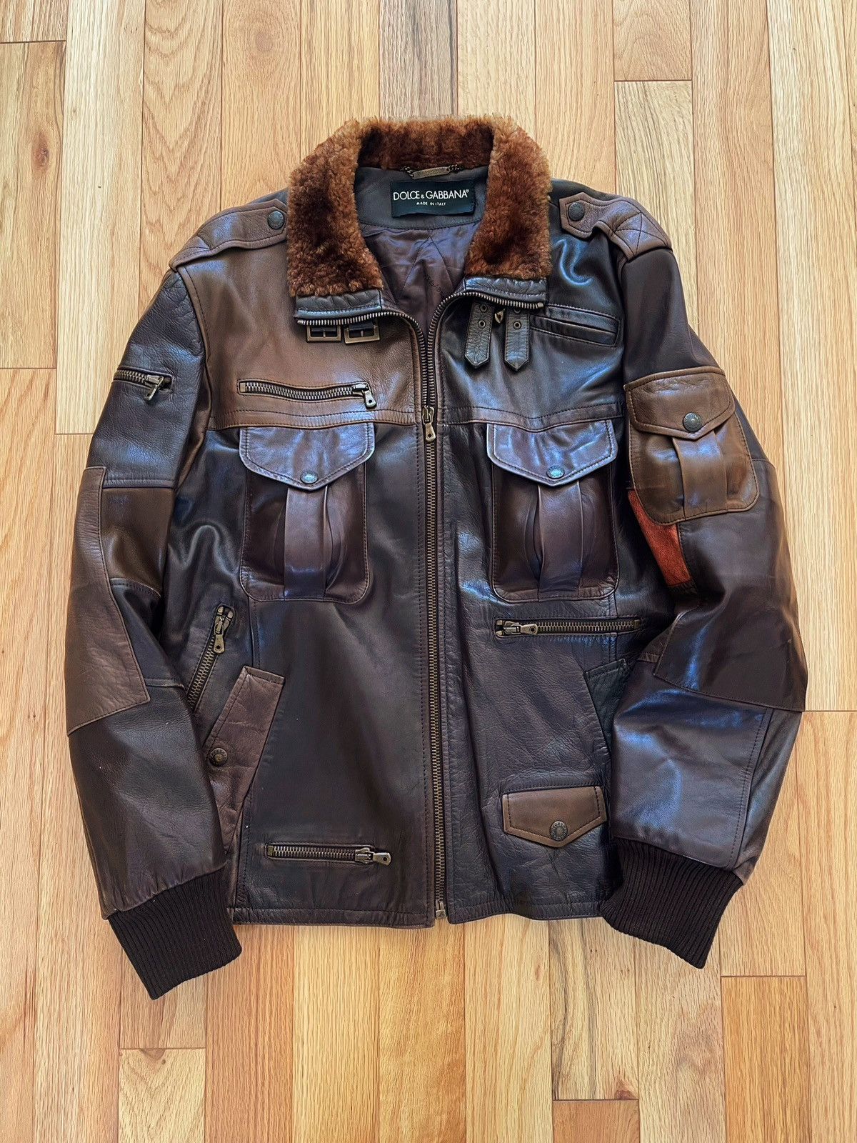 image of Dolce Gabbana 2000S Dolce & Gabbana Patchwork Fur Lambskin Leather Jacket in Brown, Men's (Size XL)