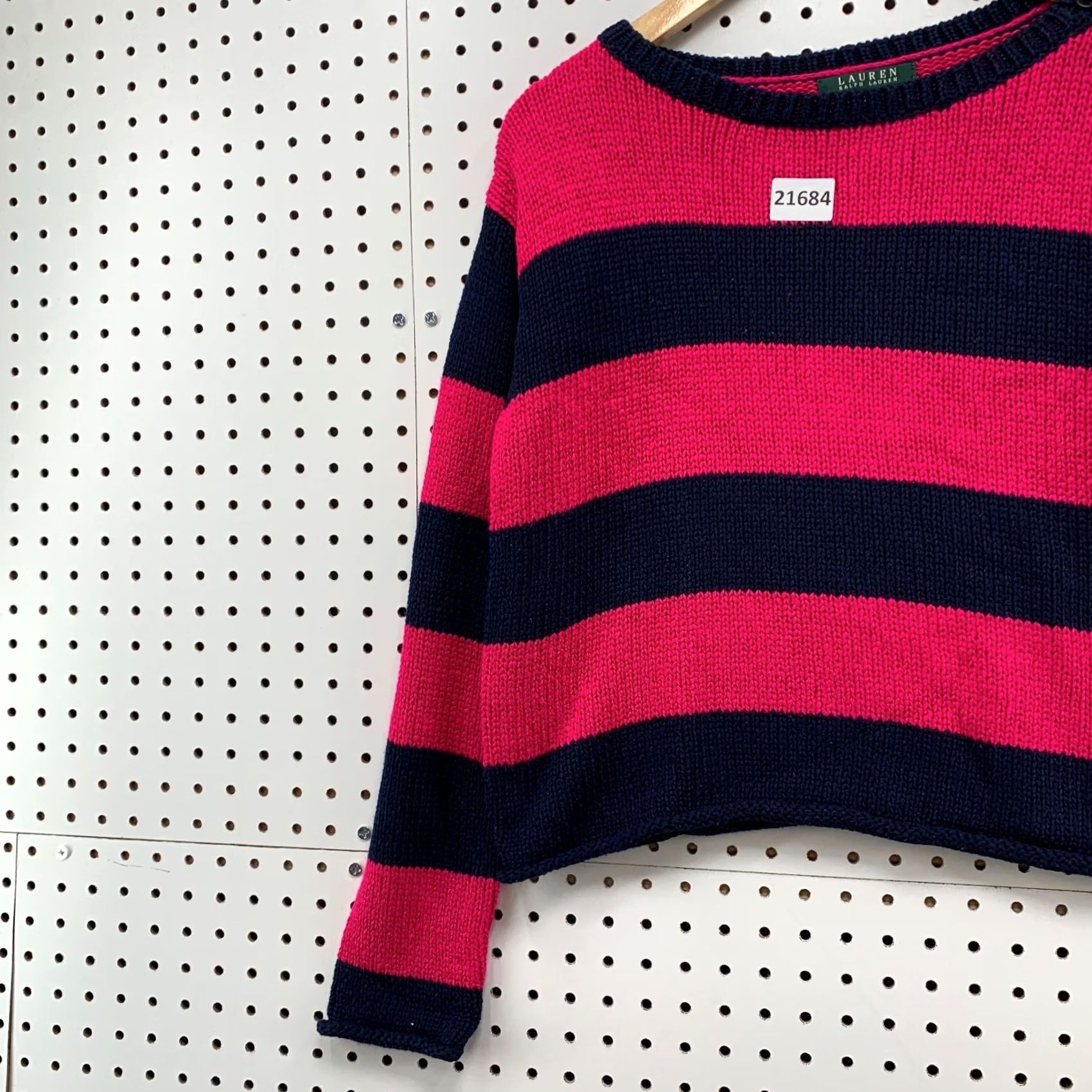 Ralph Lauren Lauren Ralph Lauren Knit Sweater Pink Blue Cropped Womens Large 20.5x21 Size L / US 10 / IT 46 - 3 Thumbnail