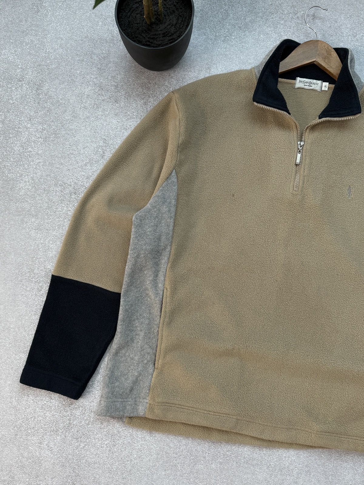 Yves Saint Laurent Yves Saint Laurent Fleece 1/4 Zip Men Distressed Sweatshirt Size US XL / EU 56 / 4 - 3 Thumbnail