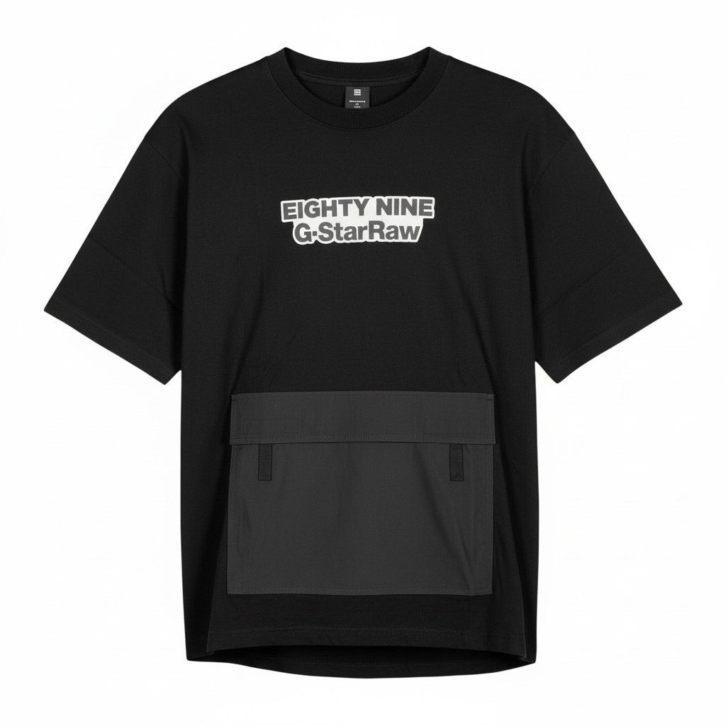 G-Star G-Star RAW Mens Black Fabric Mix Boxy T-shirt Oversize Fit Size US S / EU 44-46 / 1 - 1 Thumbnail