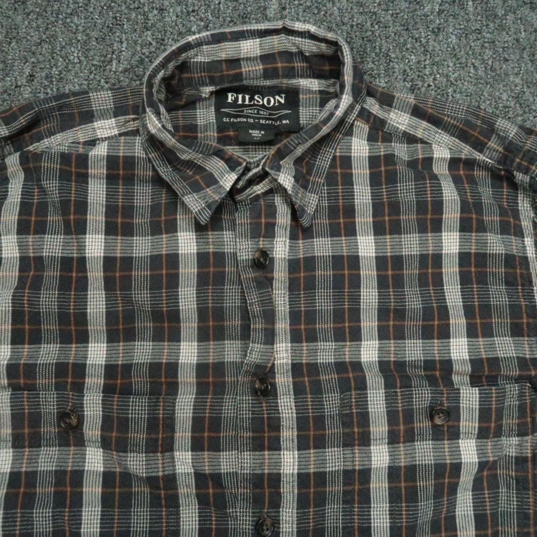 Filson Filson Shirt Mens XS Black Plaid Long Sleeve Button-Up Casual, Travel, Workwear, Pockets, Lightweight, Cotton, Regular Fit, Fall, Spring, Winter, Mens Size US XS / EU 42 / 0 - 2 Thumbnail