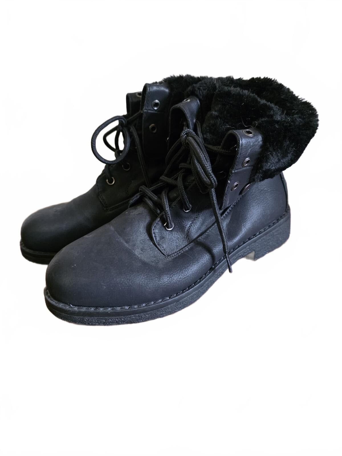 Unknown London Black Faux Fur Lace-Up Ankle Boots Womens Size 7 90s Grunge Size US 7 / IT 37 - 2 Thumbnail