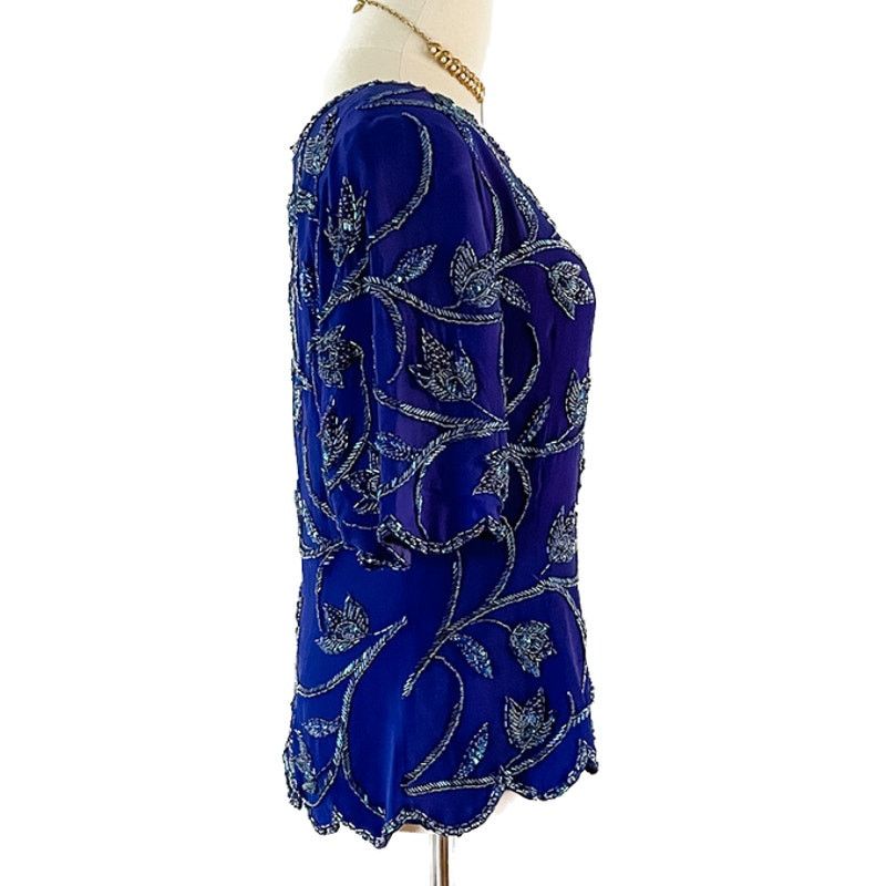 Vintage Vintage 100% silk floral beaded scalloped hem blouse S Size S / US 4 / IT 40 - 8 Thumbnail