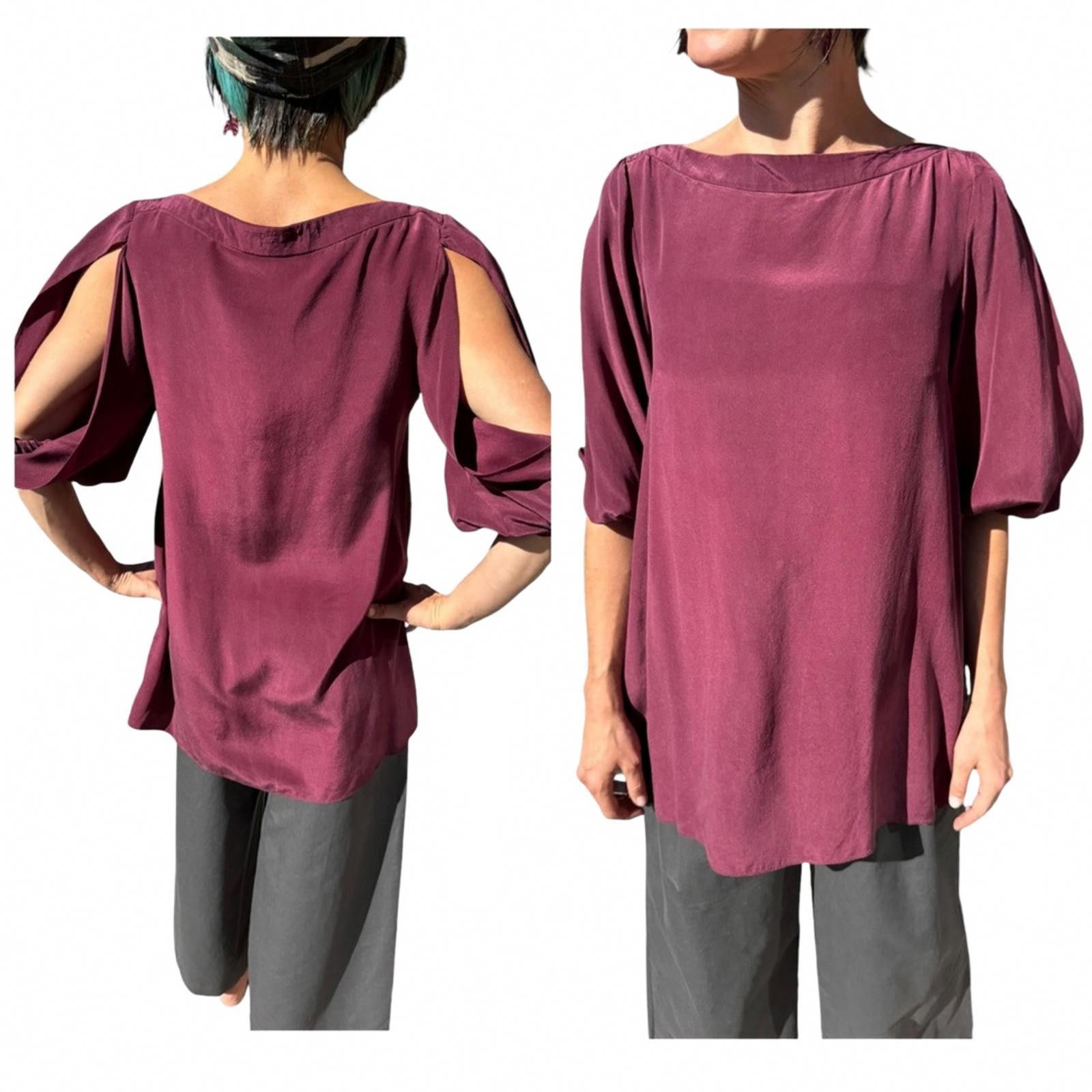 Designer Geren Ford M Silk Burgundy Blouse w/ Cutout Sleeves Size M / US 6-8 / IT 42-44 - 1 Thumbnail