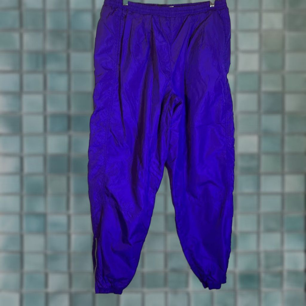 VINTAGE Nike Track Pants XL Purple Elastic Waist Pleated Pull On Nylon Mens 90s Athletic Activewear