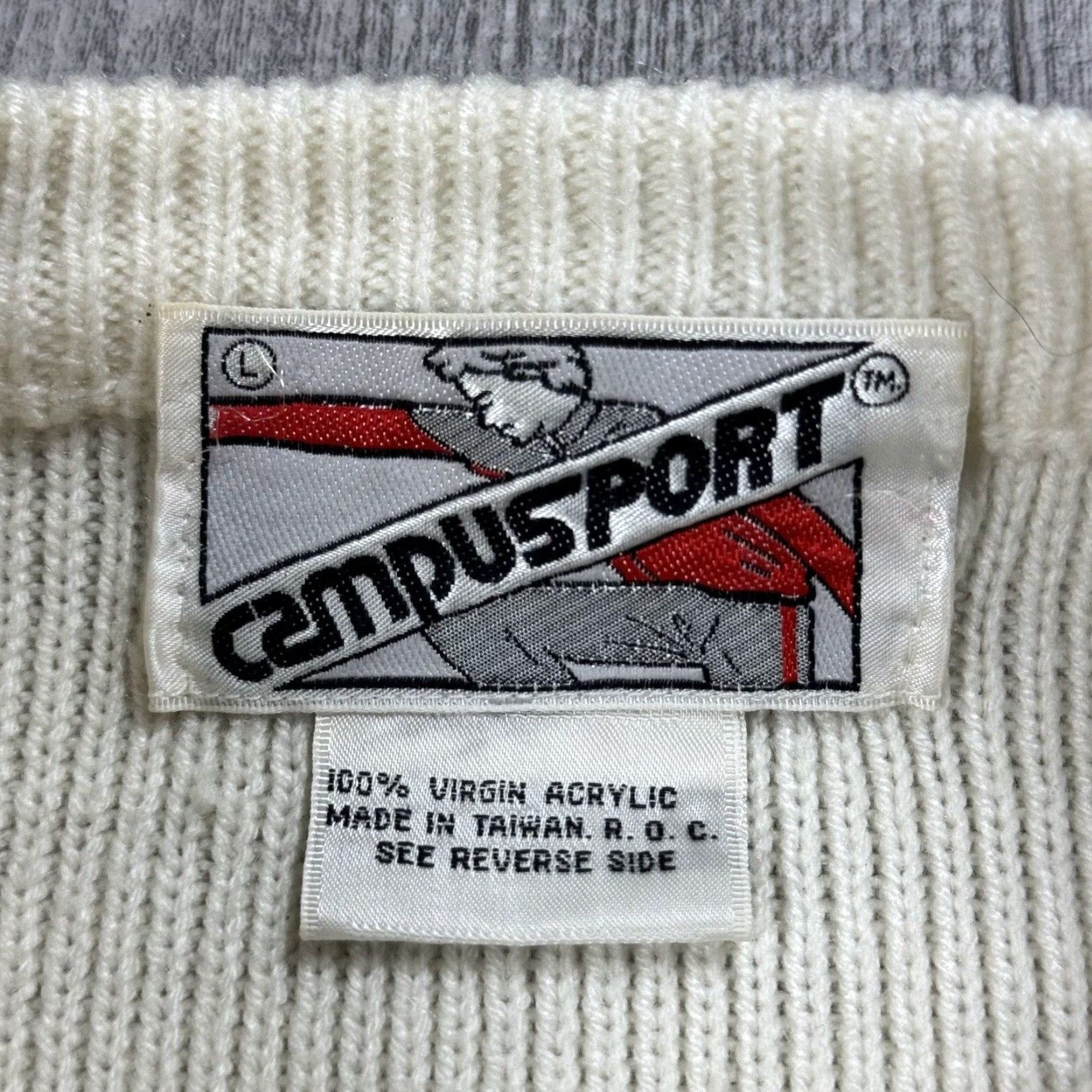 Vintage VTG Campus Sport Striped Ivory Crewneck Sweater - Men's Large Pullover Knit Wool Blend Size L / US 10 / IT 46 - 5 Thumbnail