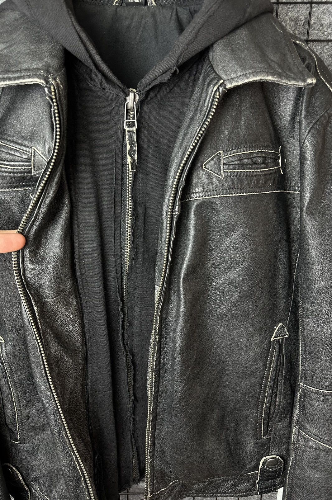 Genuine Leather Distressed Detachable Hood Real Leather Biker Jacket Size 48 Size US M / EU 48-50 / 2 - 10 Thumbnail