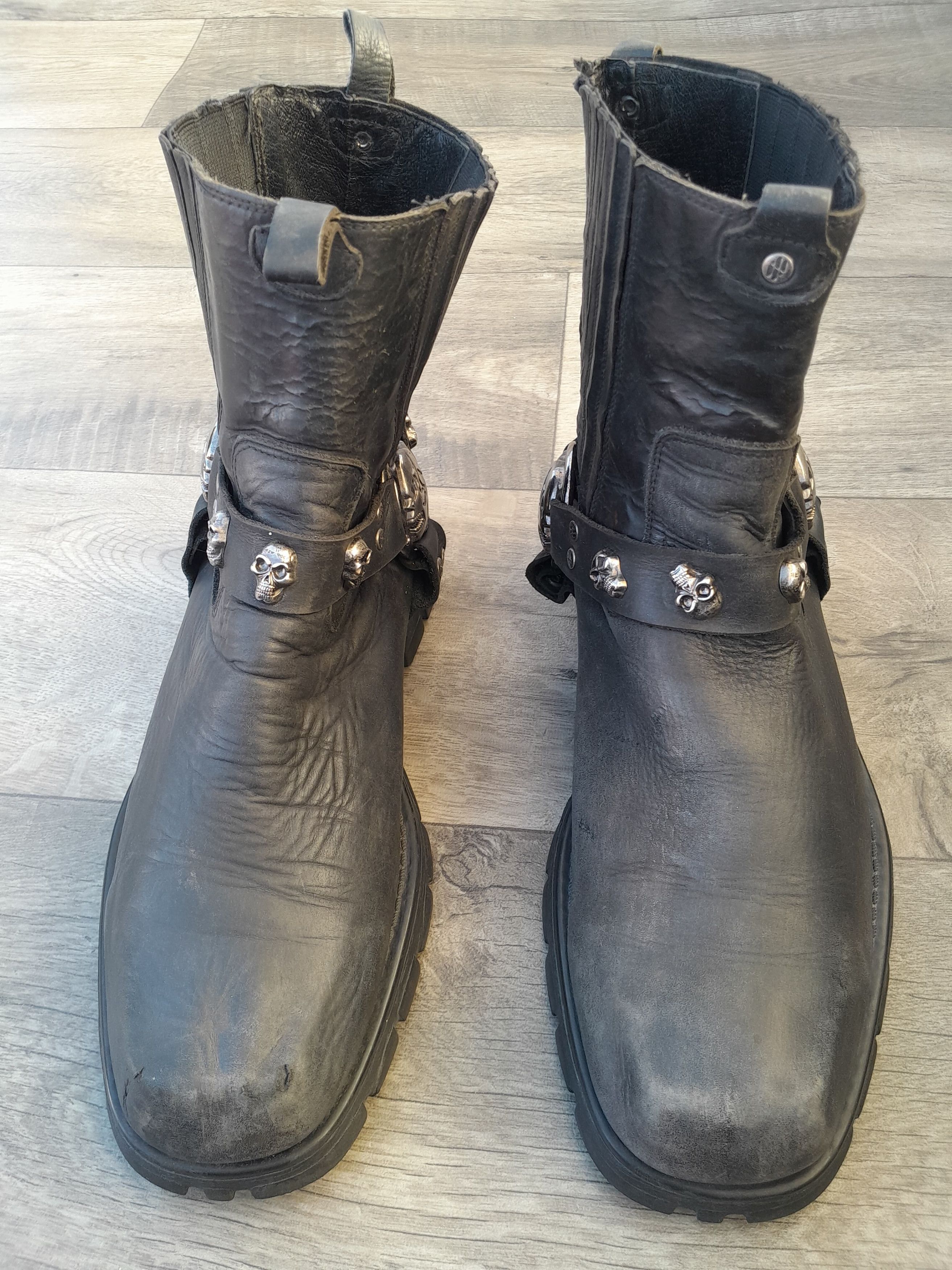 美品✨NEWROCK ニューロック　MOTORCYCLE 7601-C1 New Rock Mens New Rock Leather Moto Boots Black Skulls M-7601-C1