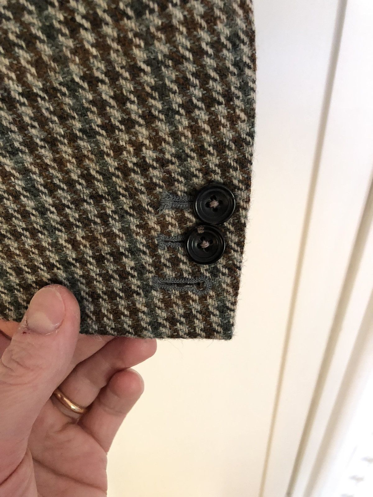 J. Mueser Campania sport jacket in beige-olive-brown houndstooth tweed Size 38R - 6 Thumbnail