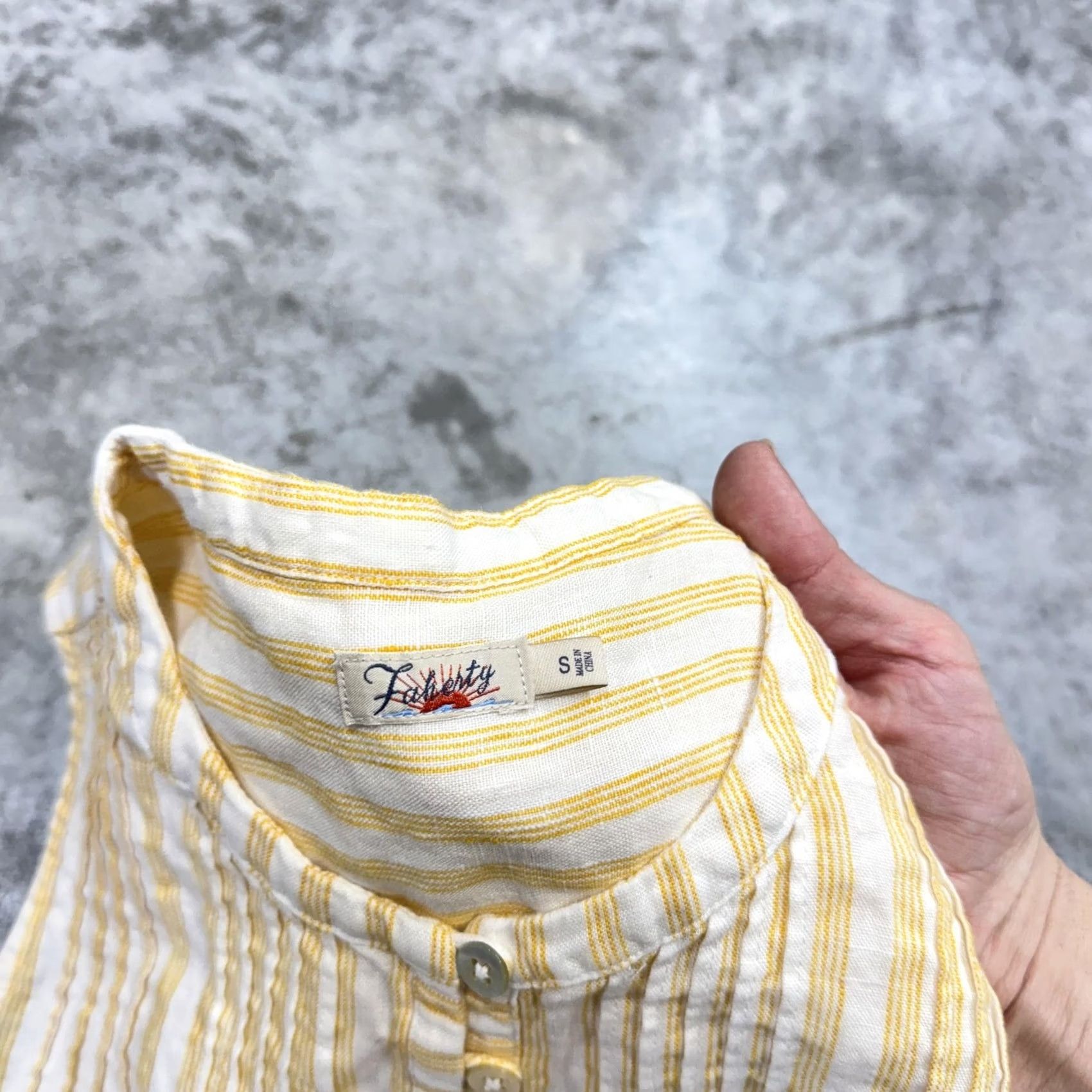 Faherty Faherty Tank Top Womens Small Yellow Linen Striped Sleeveless Henley Top Shirt Basic Size S / US 4 / IT 40 - 2 Thumbnail
