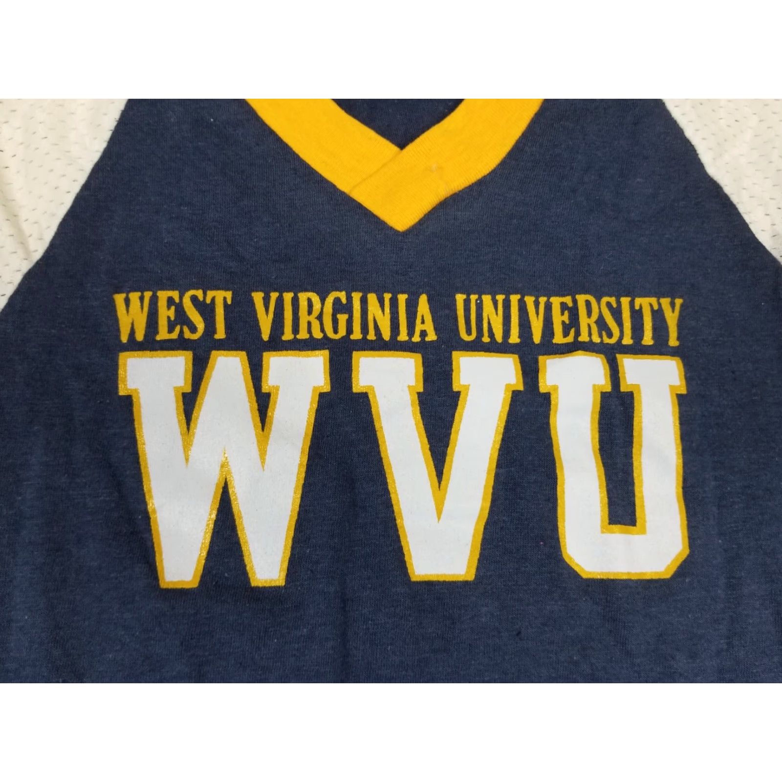 Champion VINTAGE Champion University Blue Bar T-Shirt L Mens West Virginia 70s 70's Bar Crest 18in 25in Cotton Short Sleeve Round Neck White/Blue? Size US L / EU 52-54 / 3 - 2 Thumbnail