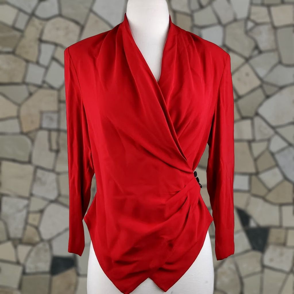 Vintage VINTAGE Chloe Women's Wrap Blouse Shirt Red Size 40 8 Regular Women Womens Red Blouse Wrap 90s/80s Size M / US 6-8 / IT 42-44 - 1 Thumbnail
