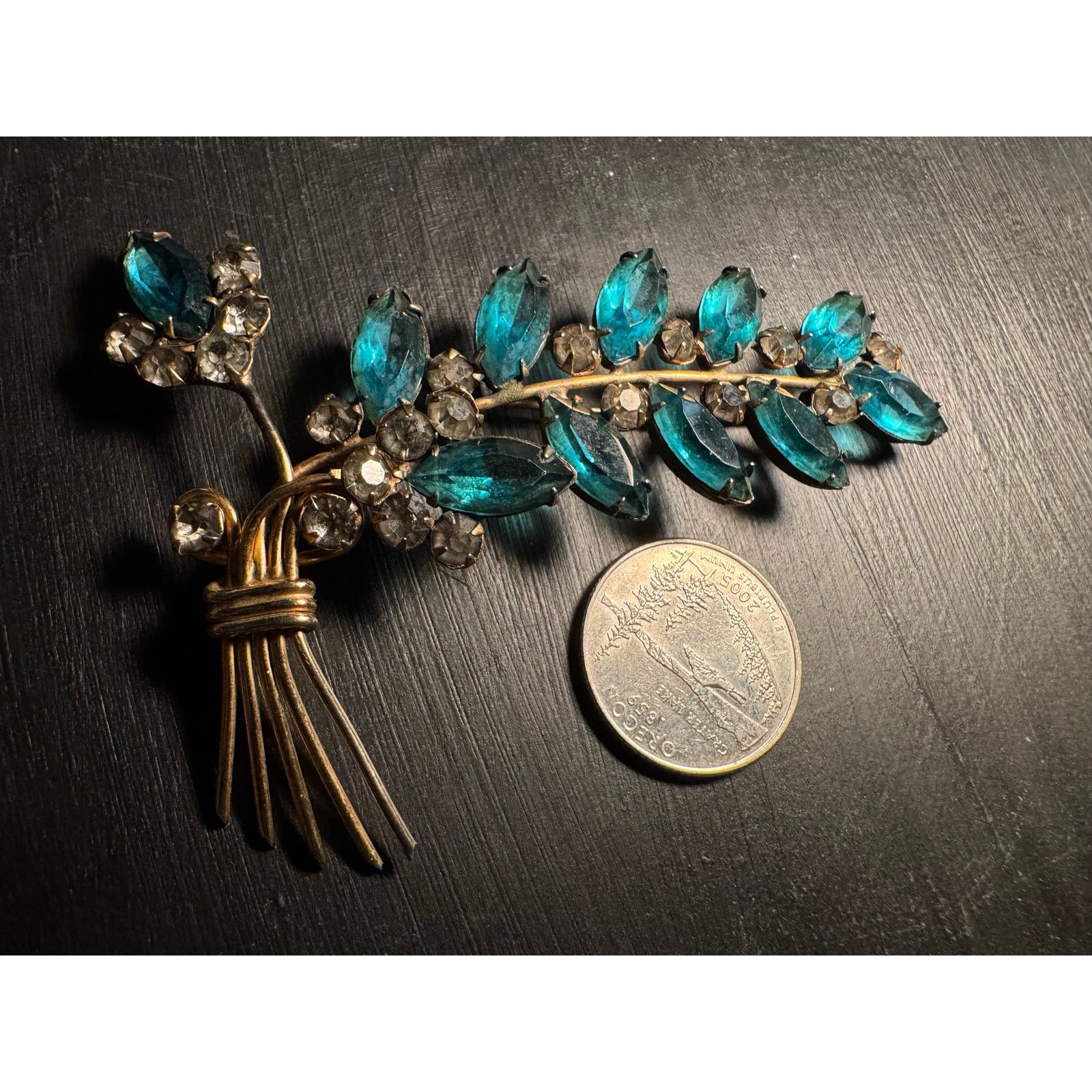 Other Large Aqua/Teal Marquis Cut Glass Rhinestones Czech Brooch Size ONE SIZE - 6 Thumbnail