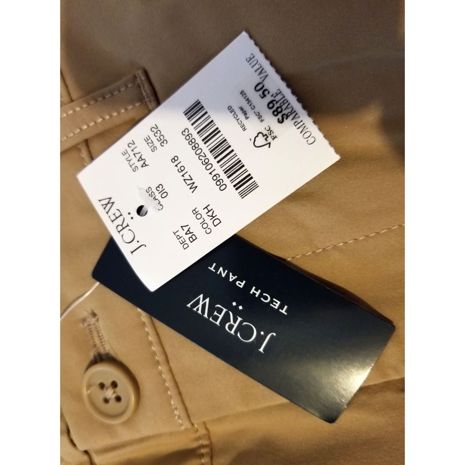 J.Crew Mens J.Crew Slim Chino Pants 35x32 Beige Khaki Dress Slack Trousers Sl Size US 35 - 6 Thumbnail