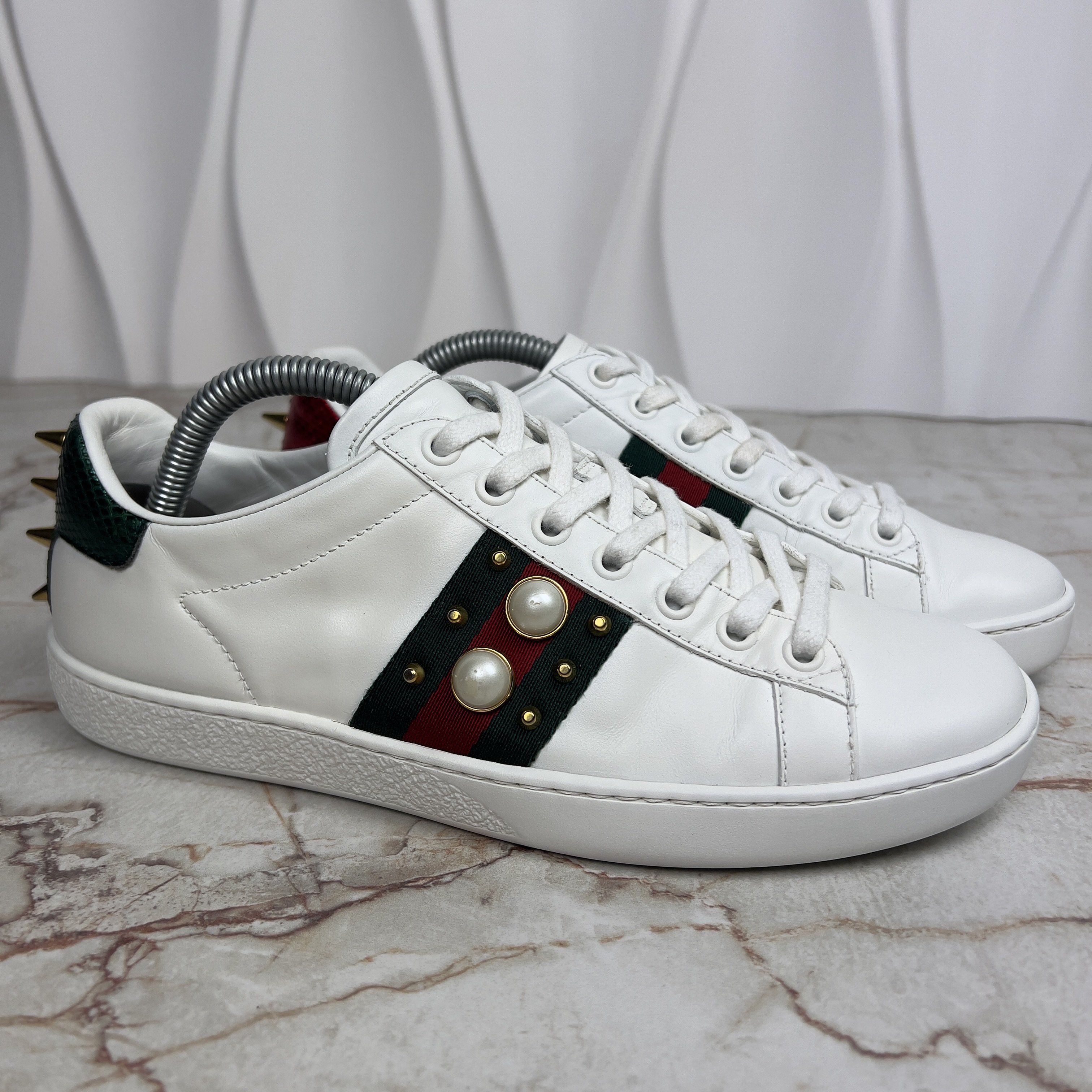 Gucci Ace Stud Sneakers Rockstuds Pearls Leather Size US 5.5 / IT 35.5 - 4 Thumbnail