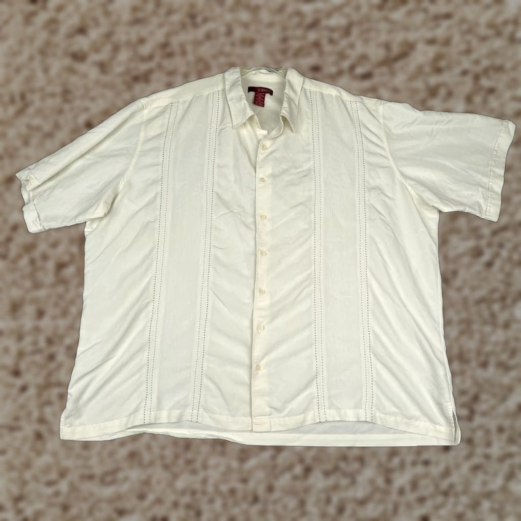 Sobrino Shirt Mens Button-Up Short Sleeve Ivory Rayon Poly Blend 4XLT Big & Tall