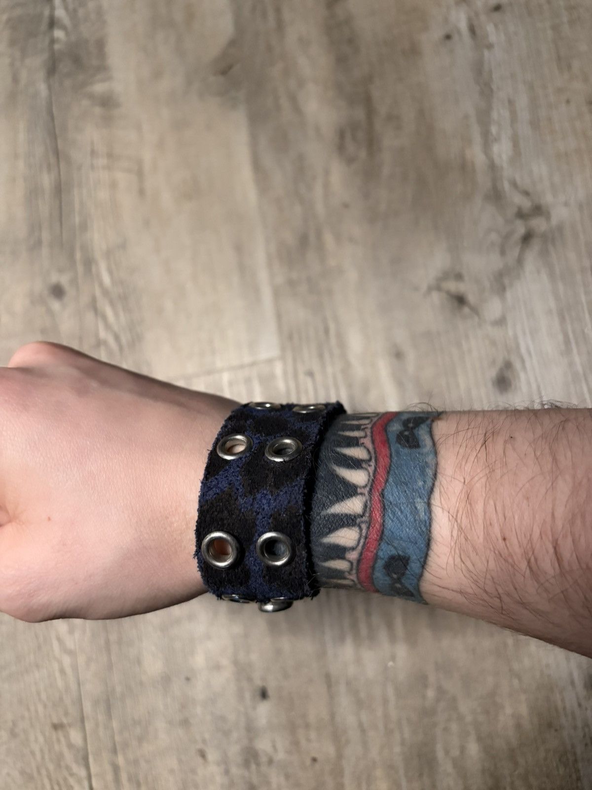 Saint Laurent Paris Sample hedi blue black leopard Studded Leather Cuff bracelet Size ONE SIZE - 2 Thumbnail