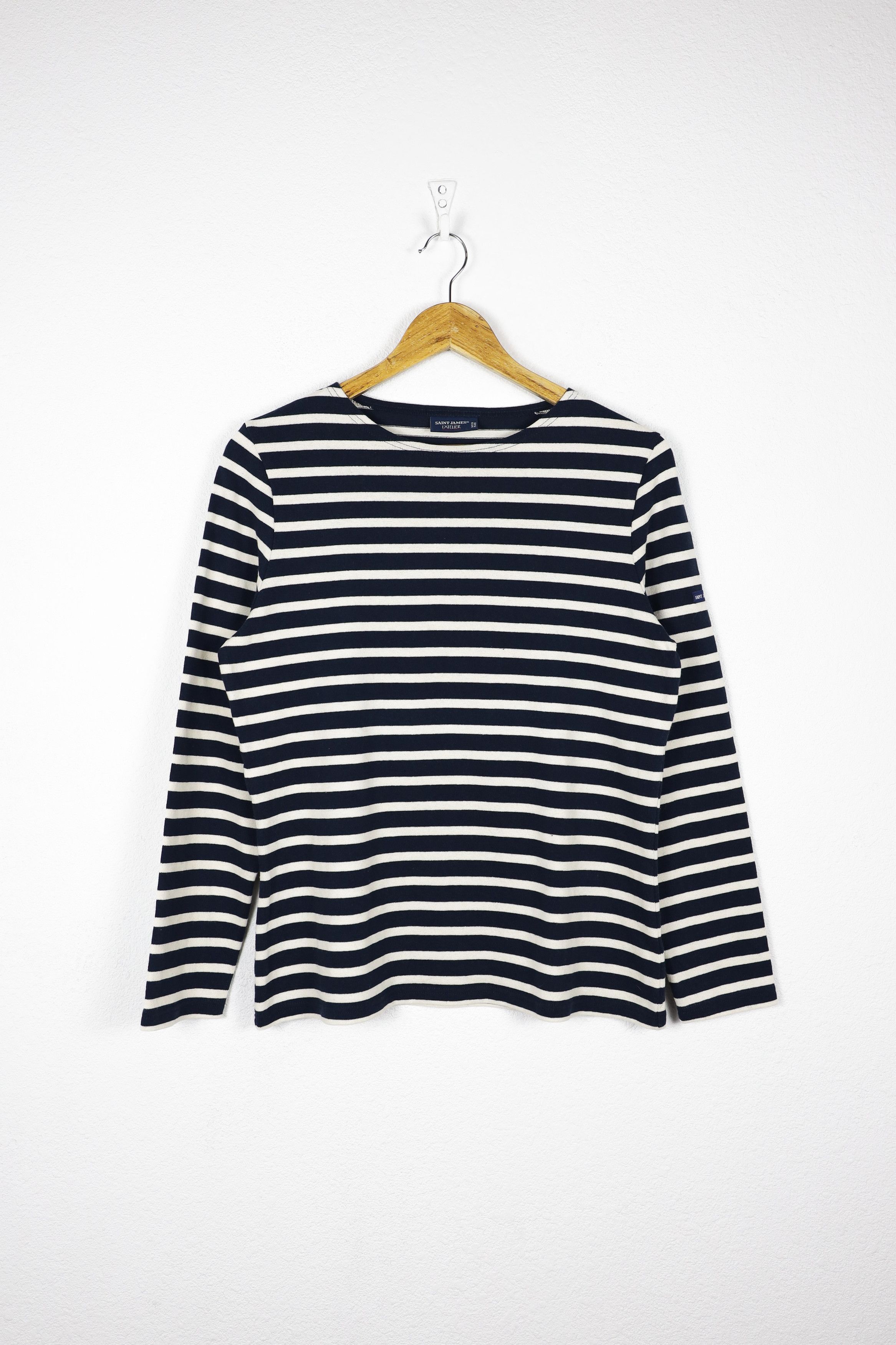 Saint James × Vintage Womens Saint James LAtelier Striped Breton LS T-shirt 90s NZ Size L / US 10 / IT 46 - 1 Thumbnail
