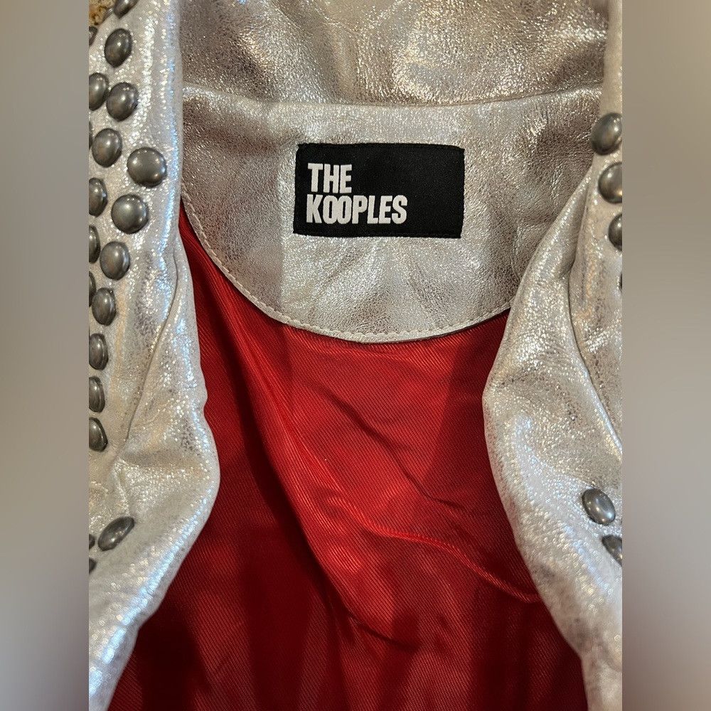 The Kooples The Kooples Silver Metallic Studded Cropped Leather Moto Size L / US 10 / IT 46 - 8 Thumbnail