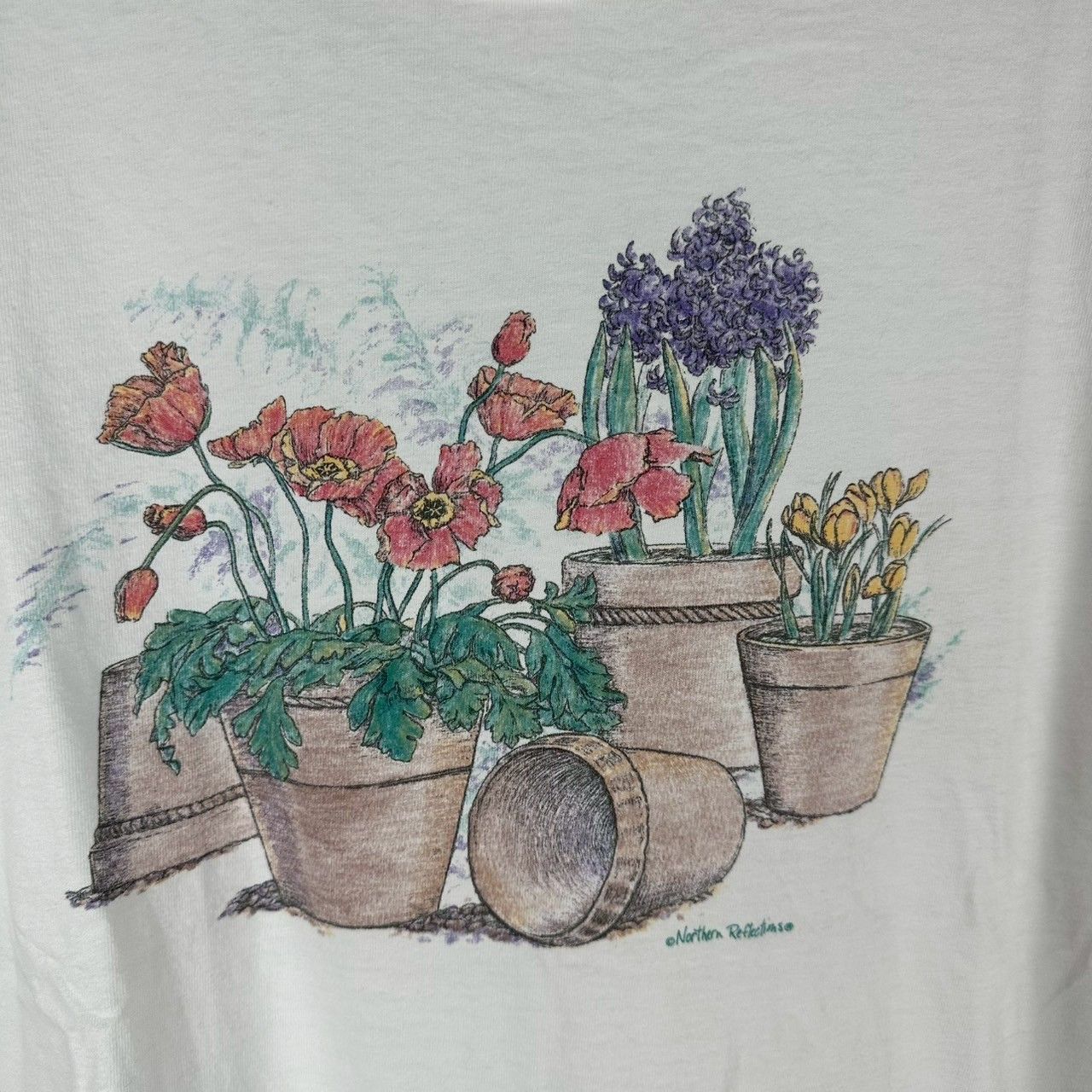Vintage Vintage 90s Flower Pots Norther Reflection Artwork T-Shirt Size US L / EU 52-54 / 3 - 2 Thumbnail