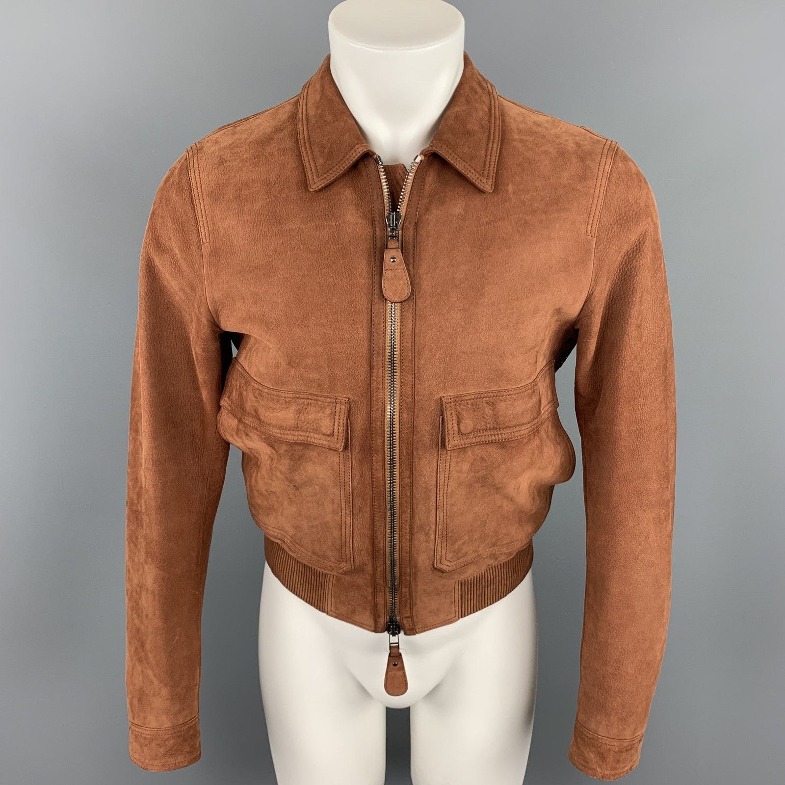 Burberry Chest Size 38 Brick Solid Zip Up Nubuck Leather Jacket Size US M / EU 48-50 / 2 - 1 Thumbnail