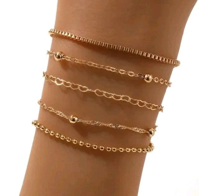 Other 5 pc Round Bead Heart Chain Bracelet Set Size ONE SIZE - 4 Thumbnail