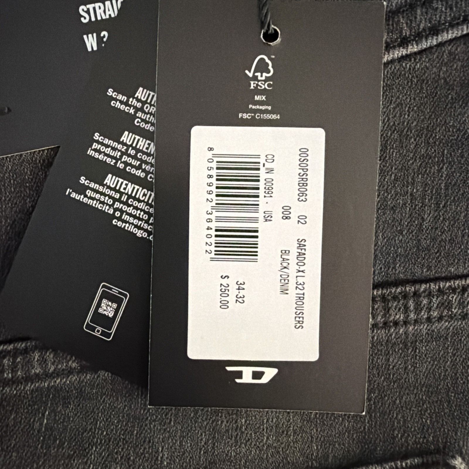 Diesel Diesel Mens Safado Straight Fit Jeans RB063 Black Size 34/32 Size US 34 / EU 50 - 7 Thumbnail