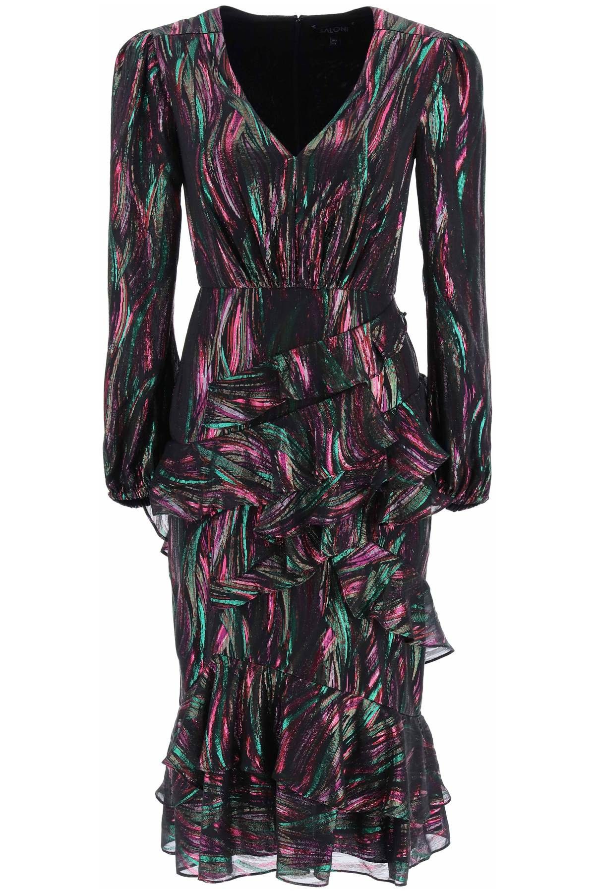 image of Saloni 'alya' Ruffled Midi Dress in Nero, Women's (Size Small)