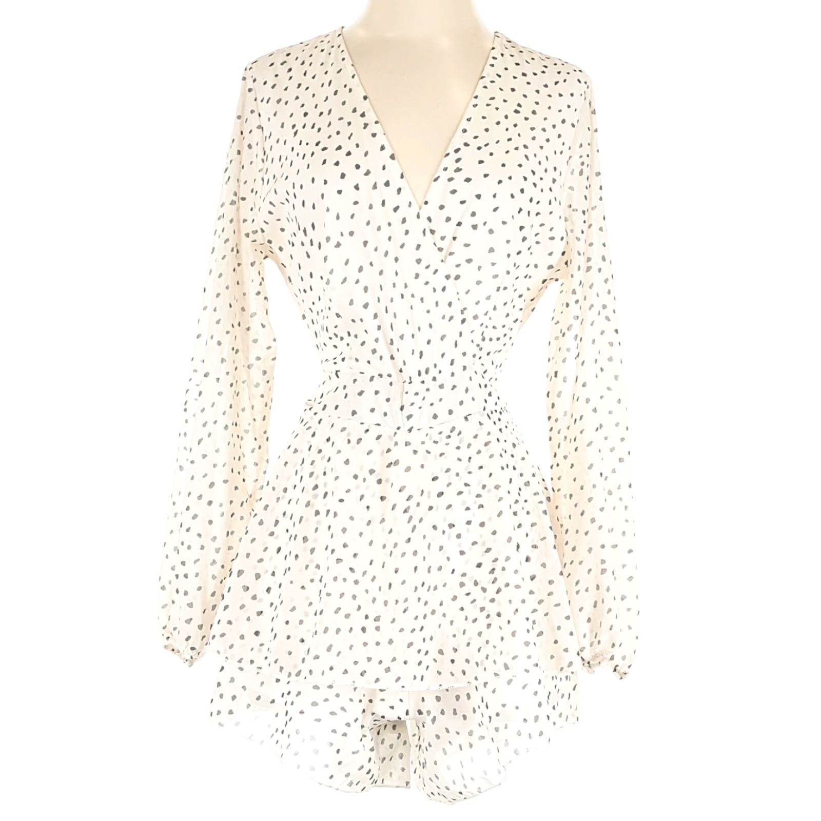 Vintage Fashion Romper Womens M White Polka Dots Chiffon Long Sleeve Coquette Size M / US 6-8 / IT 42-44 - 2 Thumbnail