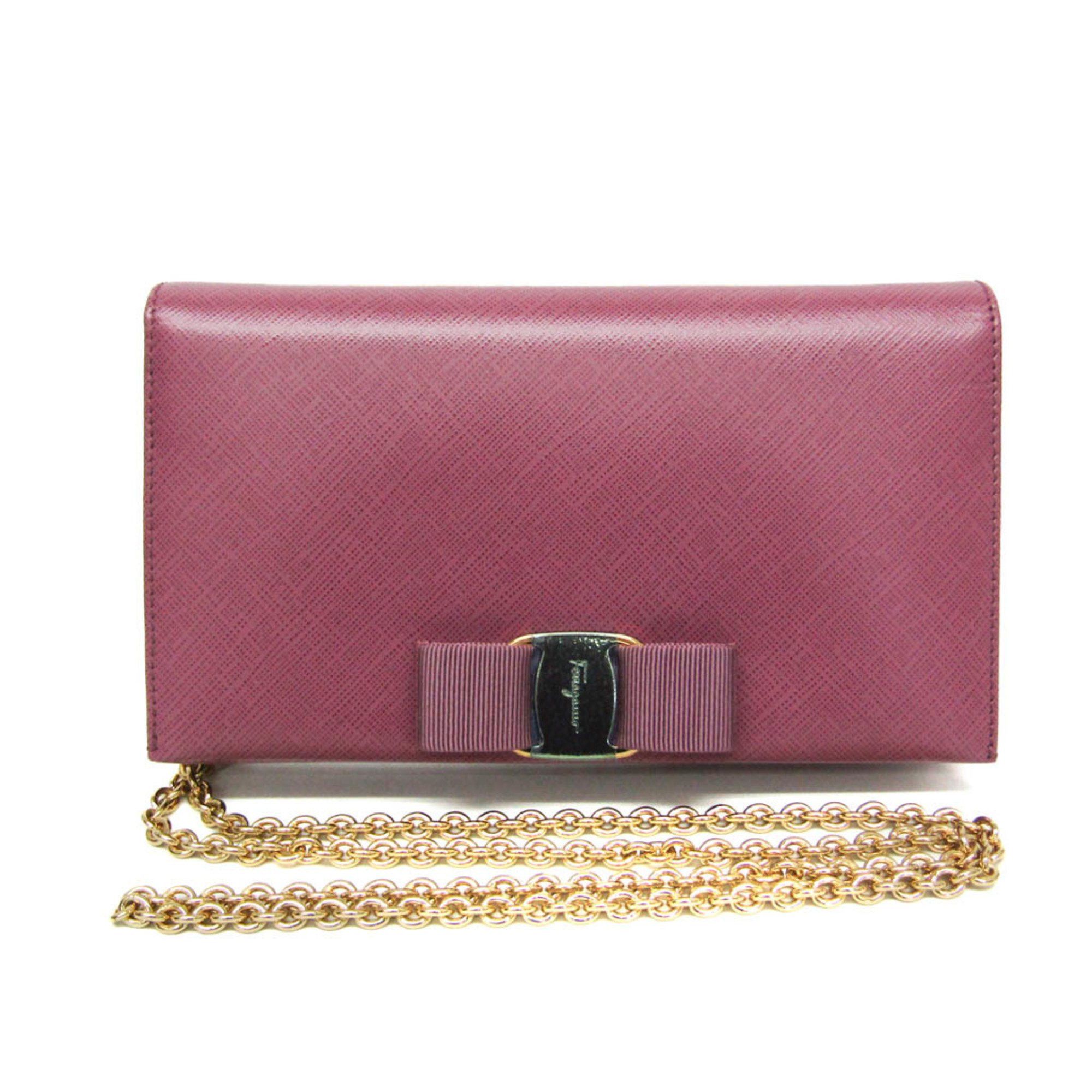 Salvatore Ferragamo Salvatore Ferragamo Vara KM 22B850 Women's Leather Chain/Shoulder Wallet Pink Size ONE SIZE - 1 Thumbnail