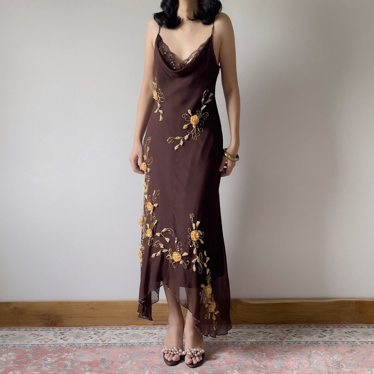 Other Vintage 1990s Silk Chiffon Brown Evening Gown (S–M) Size M / US 6-8 / IT 42-44 - 4 Thumbnail