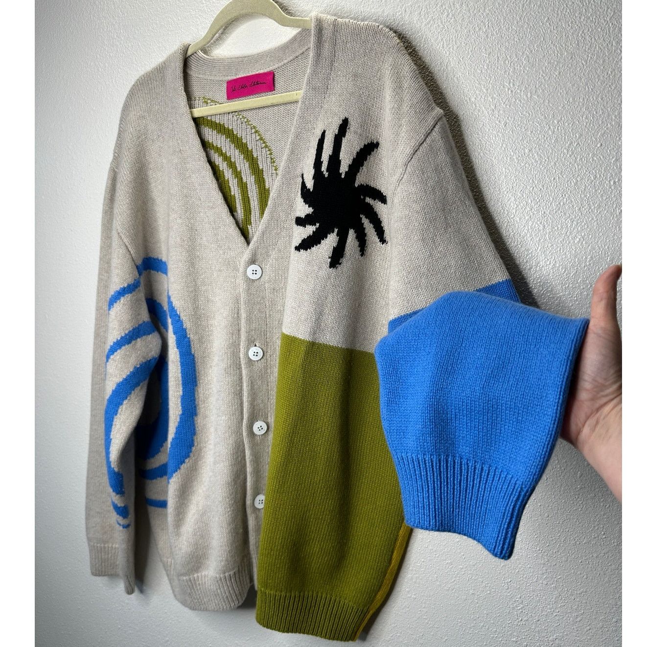 The Elder Statesman The Elder Statesman Tan Blue Green Block & Spiral Cardigan L Size US L / EU 52-54 / 3 - 1 Thumbnail