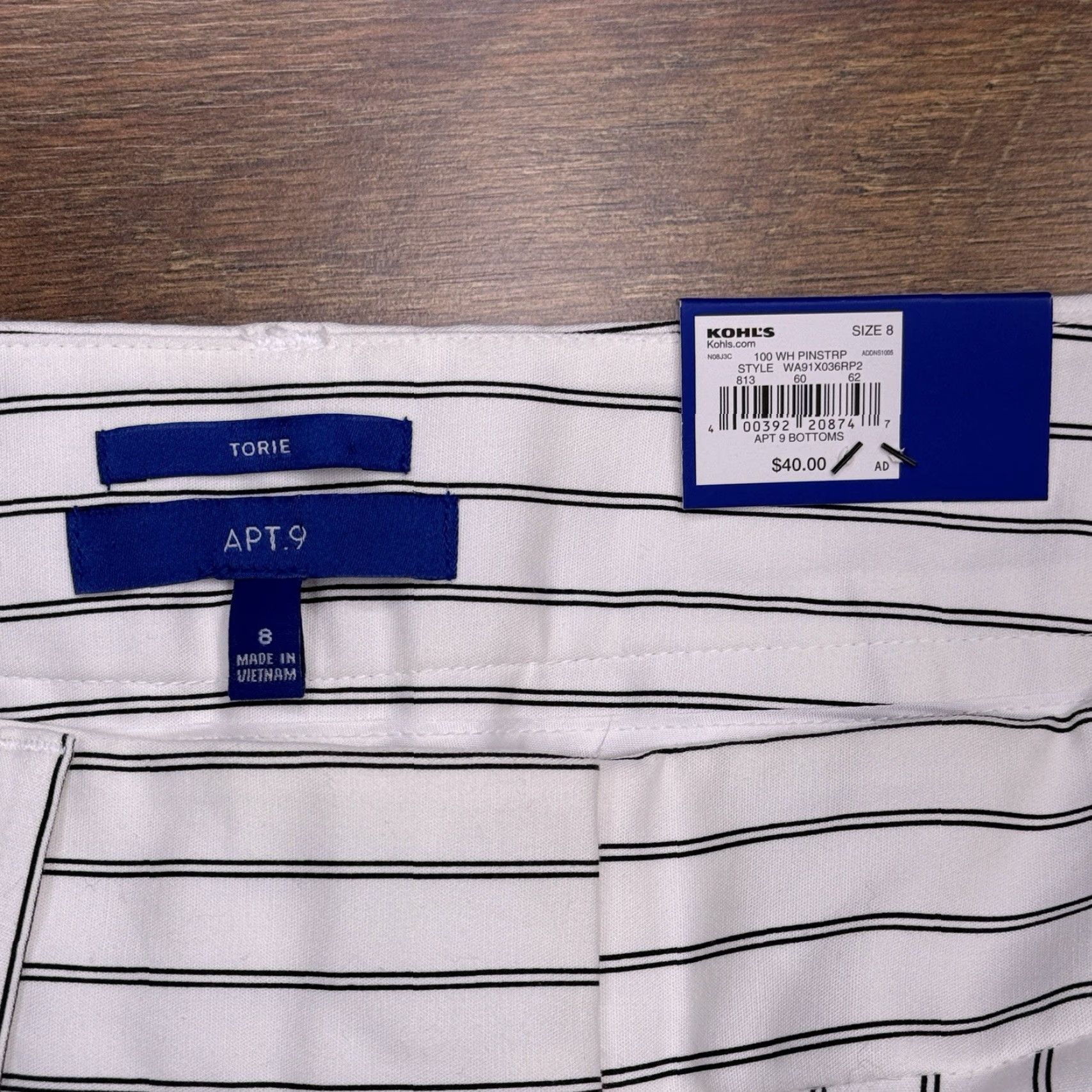 Apt. 9 Apt. 9 Torie Pants Womens 8 White Striped Mid Rise Stretch New Size 30" / US 8 / IT 44 - 4 Thumbnail