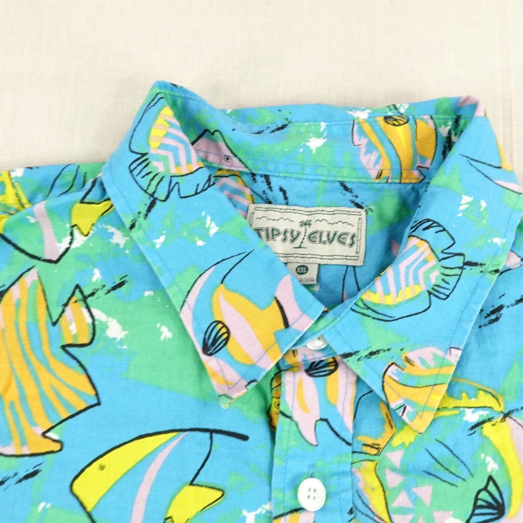 Vintage Tipsy Elves Shirt Mens 2XL Blue Angel Fish Hawaiian Button Up Aloha Beach Camp Size US XXL / EU 58 / 5 - 2 Thumbnail