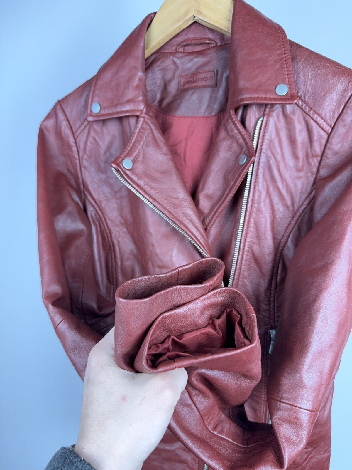 Genuine Leather Avant Garde 00s Red Leather Biker Moto Punk Rock Jacket Size S / US 4 / IT 40 - 8 Thumbnail