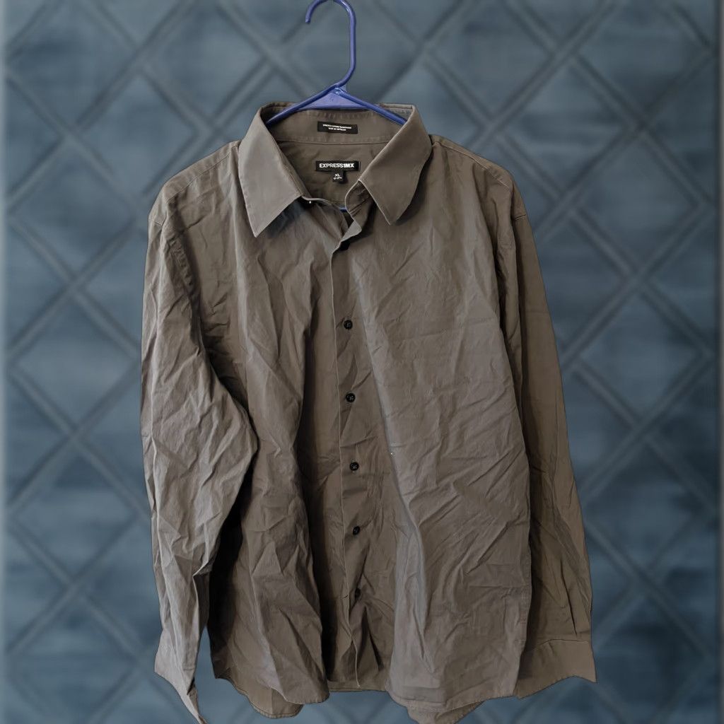 Express Express Shirt Gray Dress Shirt XL Mens Modern Fit Solid Button Shirt Size 46R - 1 Thumbnail