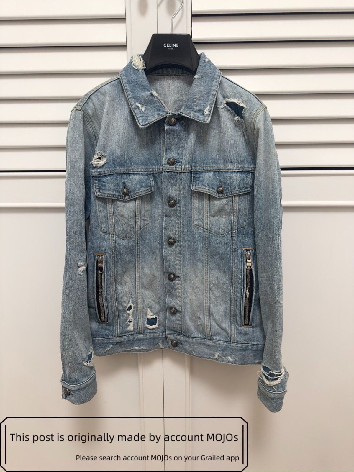 Balmain Sz 48 Balmain Back Logo Stitch Distressed Denim Jacket mojos Size US M / EU 48-50 / 2 - 4 Thumbnail